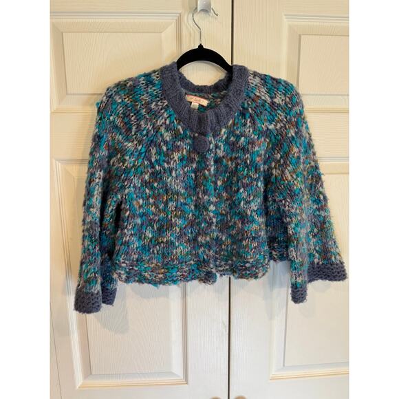 Lux Women’s Multicolored Knit Cape Sweater Cropped Button-Up Cardigan - Picture 1 of 7